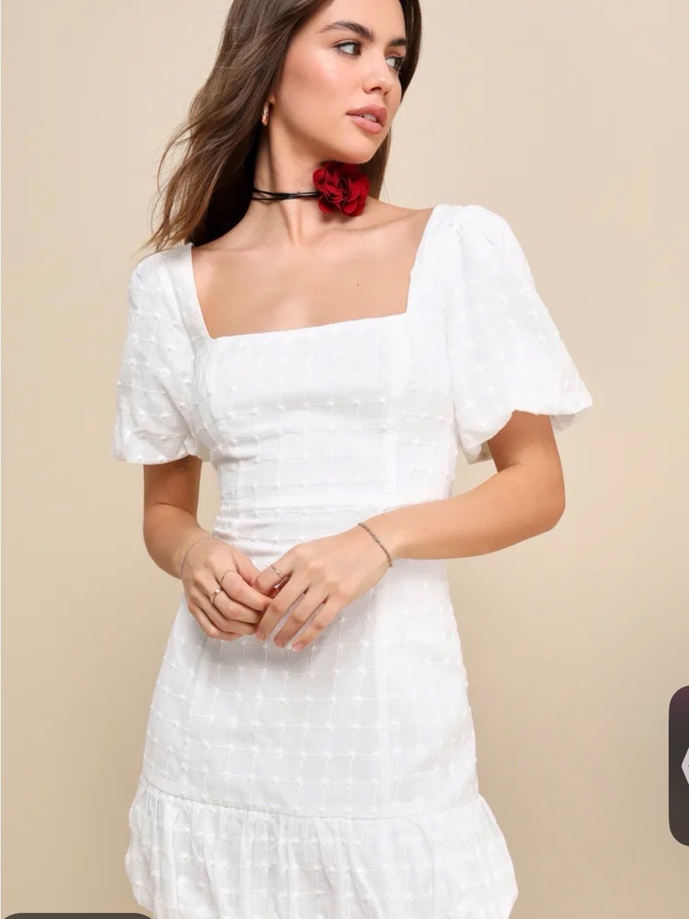 Lulu's Summer in Sicily White Square-Neck Puff Sleeve Mini Dress